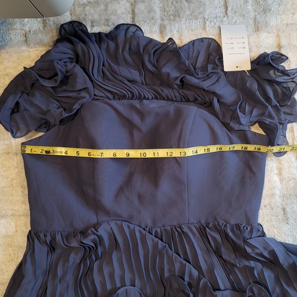 NWT MEXMY Elegant Navy Tiered Ruffled Chiffon Dress Size 16 - Picture 5 of 11